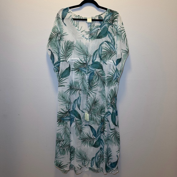 Kona Sol Swimsuit Kaftan Cover Up Small Tropical With Palm Leaf Sheer - Picture 2 of 10